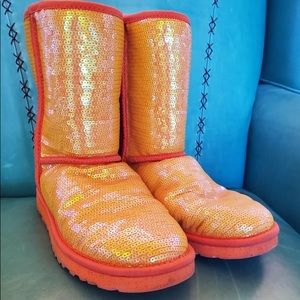 Orange/yellow sequin Ugg boots Sz 9
